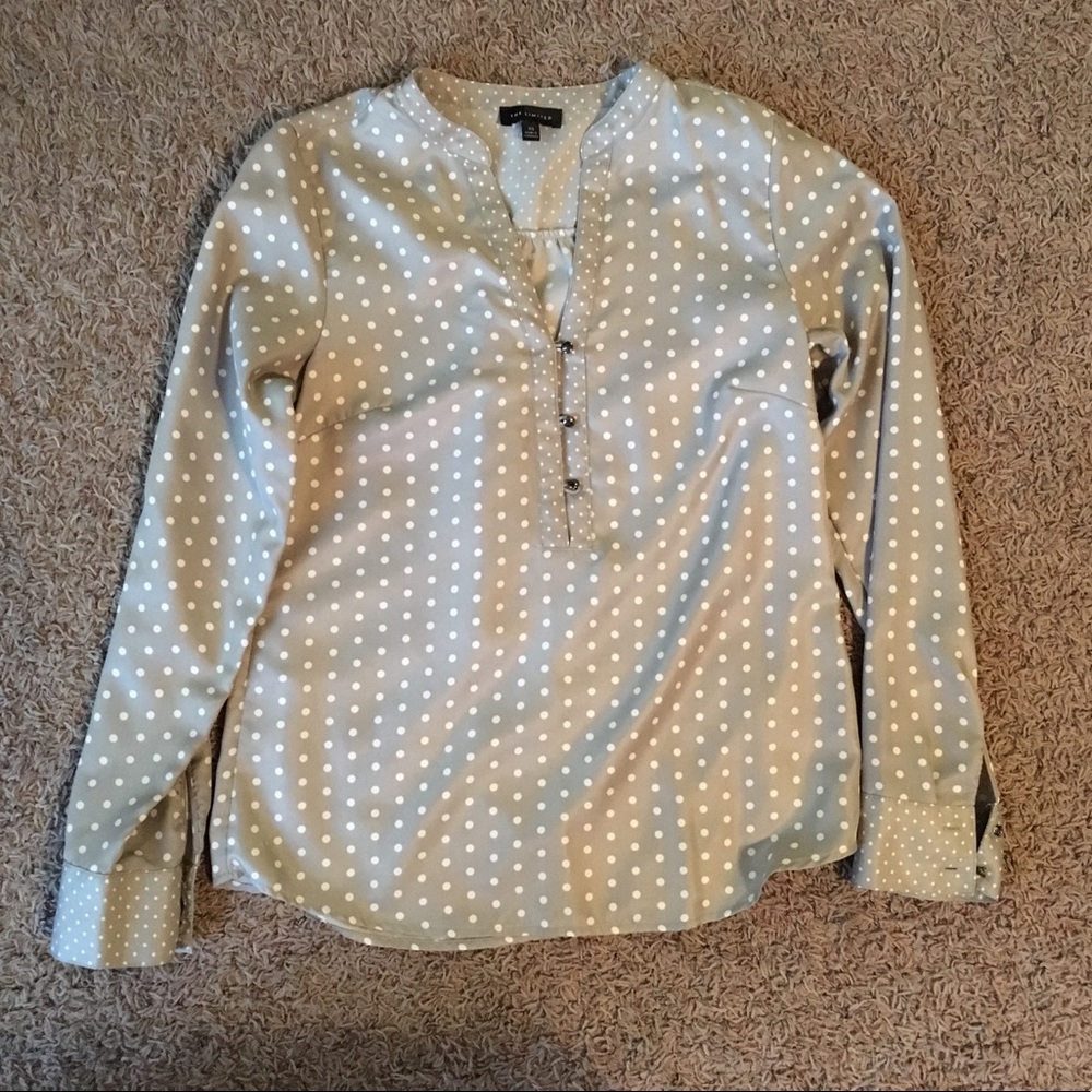 Grey w/ white polka dot blouse